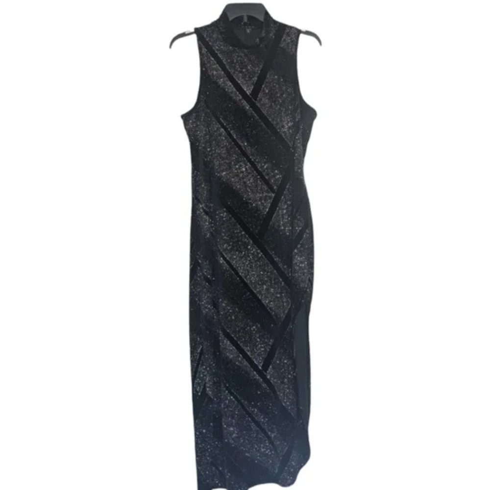 Snap Brand Sleeveless High Neck Black Sparkling Evening Dress